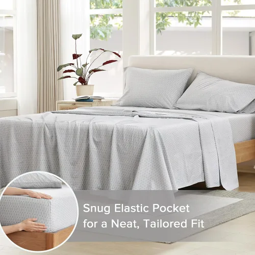 Vista 4 de Comfort Spaces Juego de sábanas 100% algodón transpirable, ligero, suave, con bolsillo elástico de 12 pulgadas que se adapta a colchones de hasta 14