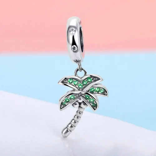 Vista 2 de Abalorio de palmera de plata de ley 925 con palmera de coco para pulsera Pandora