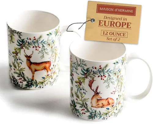 Vista 179 de Maison d' Hermine Taza de café con asas, tazas de porcelana fina de hueso, paquete de una taza de té para bebidas calientes, capuchino, latte