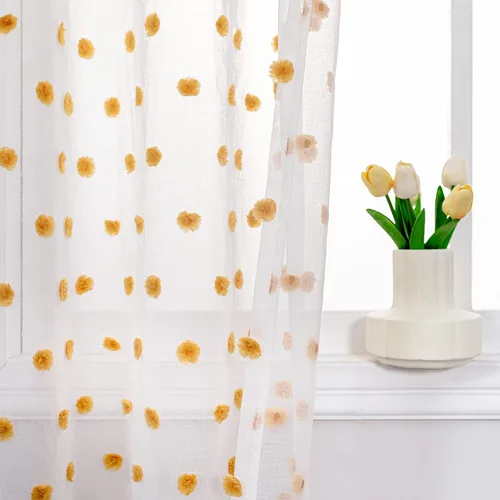 Vista 13 de MYSKY HOME Cortinas rosas para dormitorio de niñas, habitación de guardería, pompones para habitación de niñas y niños, cortinas traslúcidas blancas