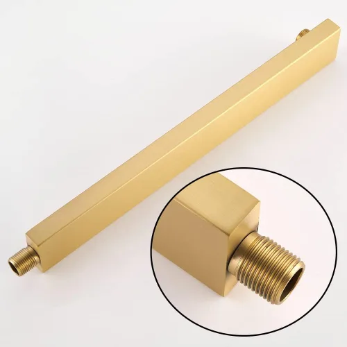 Vista 2 de RANDOM Brazo de ducha dorado cepillado de 16 pulgadas con brida y cinta de teflón, tubo extensor de extensión de acero inoxidable grueso