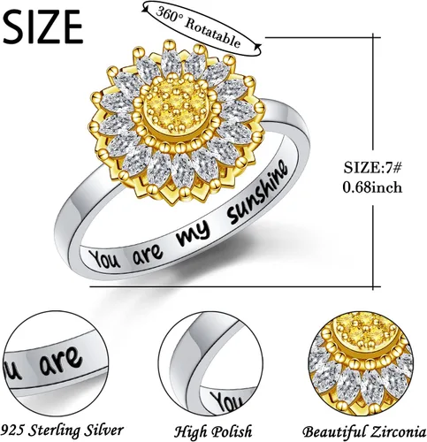 Vista 34 de Anillos giratorios de plata de ley S925 para ansiedad, preocupación, aliviar el aburrimiento, TDAH, autismo, banda para mujeres y adolescentes