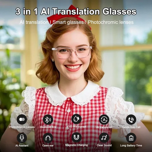 Vista 2 de Gafas inteligentes Bluetooth, traducción en tiempo real - Travel Gris