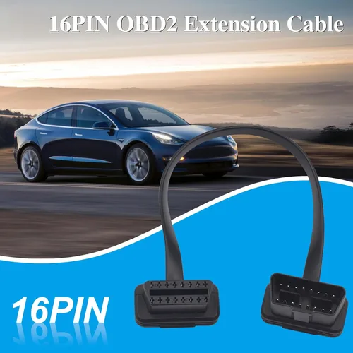 Vista 4 de Duttek Cable de extensión OBD2 plano delgado de 1 pie/11.8 in, 16 pines macho a hembra OBD II extensor de puerto para escáner de diagnóstico, lector