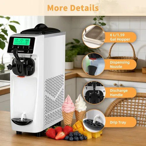 Vista 7 de Máquina de helados - Máquina de helado de un solo sabor de 3.5 gales/H, máquina de helado suave de 5 pulgadas con máquina de servicio suave