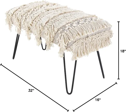 Vista 2 de Livabliss Wellington Banco tapizado rústico escandinavo, 18 pulgadas de alto x 32 pulgadas de ancho x 16 pulgadas de profundidad, color crema