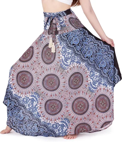 Vista 14 de Lannaclothesdesign - Falda larga para mujer de estilo bohemio, gitano, hippie, ropa de falda boho Rosa doble negra