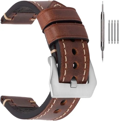 Vista 12 de EACHE Bandas de cuero para reloj de hombre, cuero vintage de caballo loco & cuero curtido vegetal & cuero encerado con aceite grueso, bandas