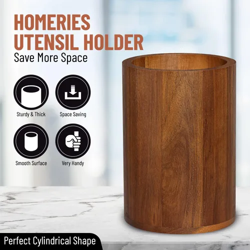 Vista 2 de Homeries Soporte para utensilios de madera de acacia para decoración de encimera de cocina, organizador de utensilios de cocina, organizador