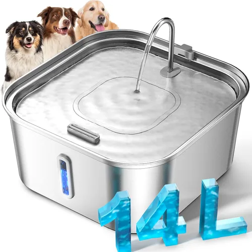 Vista 10 de Fuente de agua grande para perros de 14 litros/3.7 galones, fuente de acero inoxidable para perros grandes y familias de múltiples mascotas, ventana