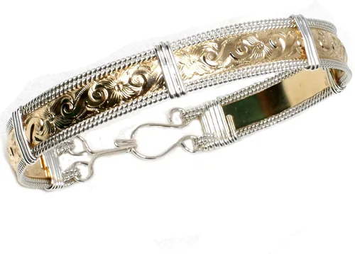 Vista 7 de Pulsera hecha a mano con relleno de oro de 14 quilates y plata esterlina, pulsera de oro para mujer