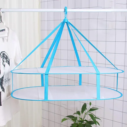 Vista 6 de Escurridor de ropa de malla plegada de 2 niveles, estante de secado de ropa apilable para suéteres, secadora de malla plegable para colgar, estante