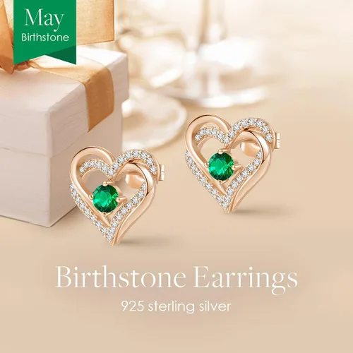 Vista 4 de Aretes CDE Forever Love Heart de plata de ley 925, chapados en oro rosa, con piedra de nacimiento de diciembre, circonita cúbica de calidad 5 A