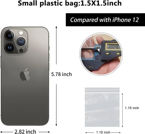 Vista 2 de Mini bolsas de plástico, 1000 unidades de 1.5 x 1.5 pulgadas, bolsas de almacenamiento reutilizables transparentes con cremallera para joyas