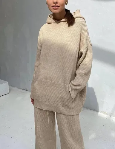 Vista 3 de PEHMEA Conjunto deportivo de dos piezas para mujer, sudadera con capucha de manga larga y pantalones con cordón