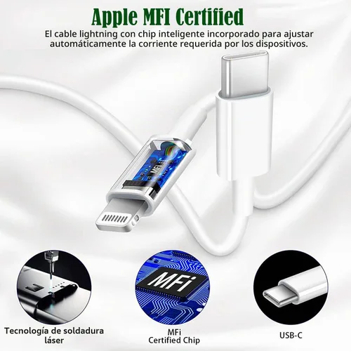 Vista 4 de Cargador de iPhone [certificado Apple MFi] Apple Block USB C enchufe rápido de pared con cable USB C a Lightning de 3 pies para iPhone 14 Pro