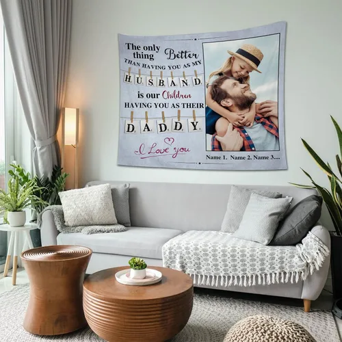Vista 3 de Tiirreez Regalos para el día del padre, tapiz personalizado con texto fotográfico, regalos para papá de hija, hijo, esposa, tapiz personalizado