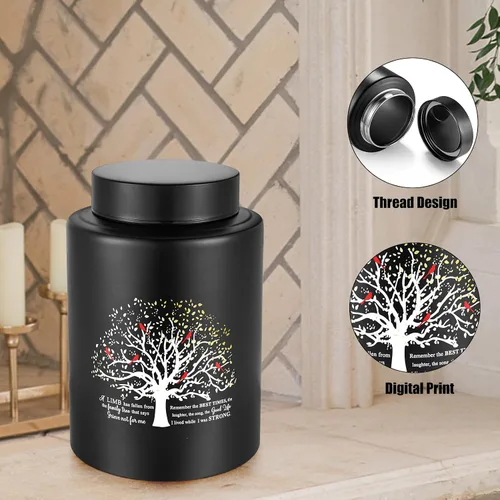 Vista 2 de SOITIS Urna mediana de hasta 140 libras para cenizas humanas adultas, urna decorativa de acero inoxidable de 7.3 pulgadas, árbol de la vida