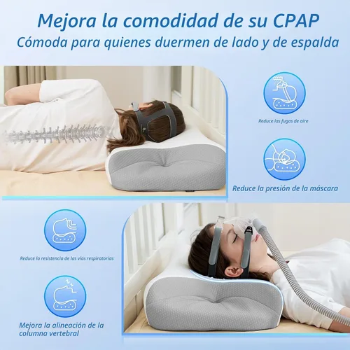 Vista 2 de Almohada HOMCA para dormir de lado con CPAP, almohada cervical para el cuello para todos los usuarios de máscaras CPAP para reducir las fugas de Gris
