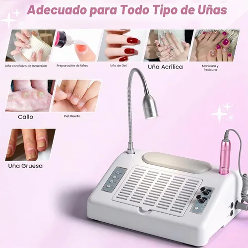 Vista 6 de Biutee Colector de polvo de uñas 5 en 1, taladro de 30000 RPM y lámpara LED