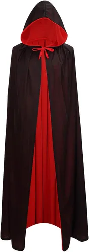 Vista 3 de Capa de bruja gótica de pirata vampiro, unisex, color negro y rojo