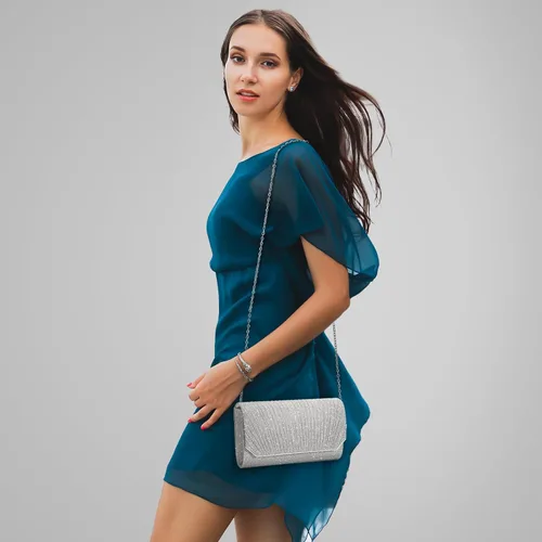 Vista 6 de Bolso de mano de noche plisado para mujer, con purpurina, elegante bolso de hombro pequeño para boda, fiesta, baile de graduación nupcial