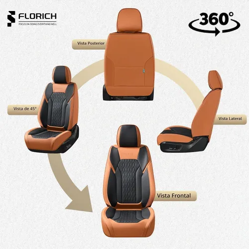 Vista 9 de FLORICH Fundas de asiento, juego completo de fundas de asiento de automóvil, fundas de asiento de cuero de napa de lujo, transpirables e marrón