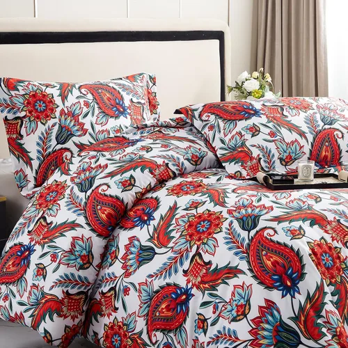 Vista 3 de Ikawaapurry Juego de edredón floral tamaño Queen para cama Queen, juego de ropa de cama bohemio de granja, esponjoso, ligero, flores, plantas