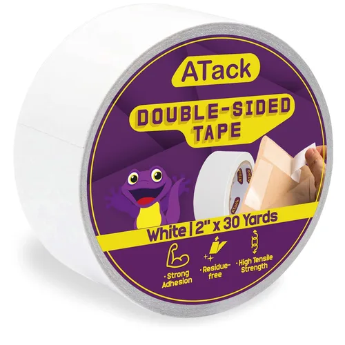 Vista 10 de ATack Cinta de doble cara blanca, 2 pulgadas x 10 yardas, cinta de tela de pared autoadhesiva de doble cara resistente para plantillas de madera