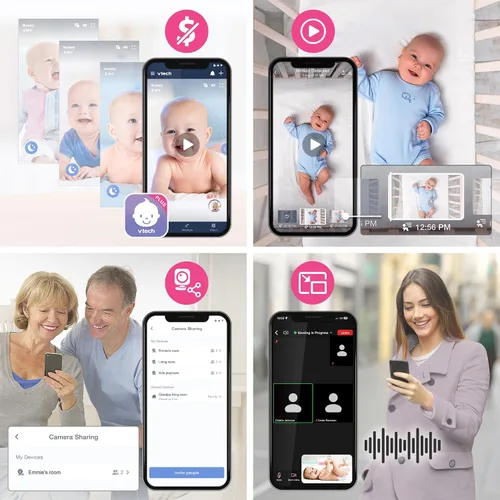 Vista 2 de VTech Smart WiFi Baby Monitor - Ve a tu bebé en casa o desde cualquier lugar, cámara 2K, pantalla de 5.5 pulgadas, zoom 24X, gran angular, visión