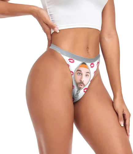 Vista 5 de SUABO Tangas personalizadas para mujer, tanga con foto personalizada con espalda en T