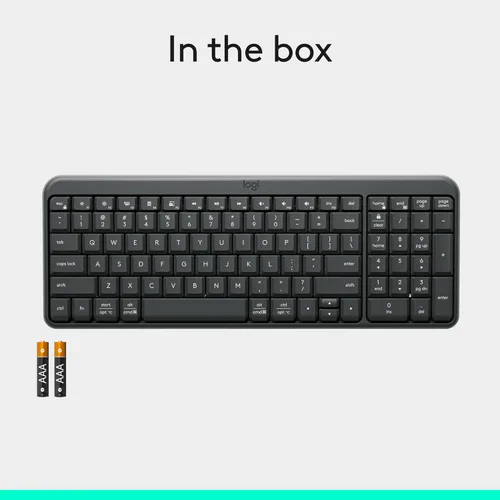 Vista 8 de Logitech Teclado Bluetooth K250 con teclado numérico, fácil conectividad, teclado inalámbrico compacto fabricado con plástico reciclado, resistente