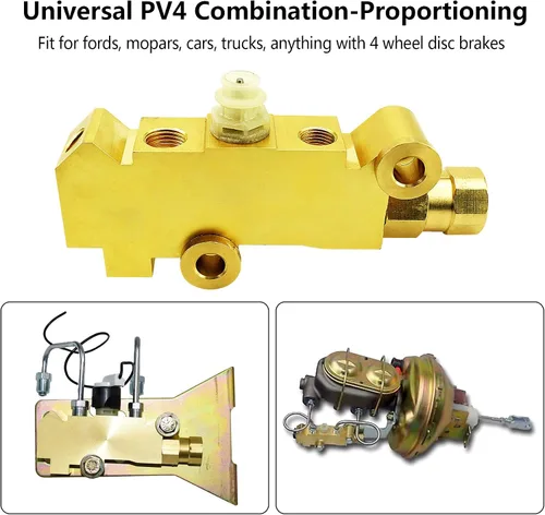 Vista 3 de Válvula de Combinación-Dosificación de Latón PV4, Sistema de Frenos de Disco-Disco PV71 172-1361 Compatible con Ford Chevy Mopar, Válvula