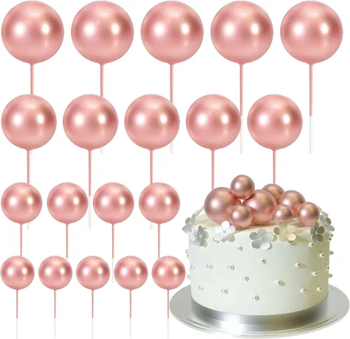 Vista 30 de ASTARON 20 piezas de decoración de bolas para pastel, mini globos, decoraciones de pastel, palos, bolas negras, decoraciones de pastel