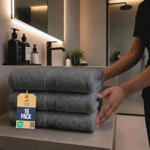 Vista 27 de Toallas de baño de algodón de lujo de 700 GSM (4 unidades, 27 x 54 pulgadas) por Utopia, Beige Premium Lightweight Ring Spun Cotton Towels