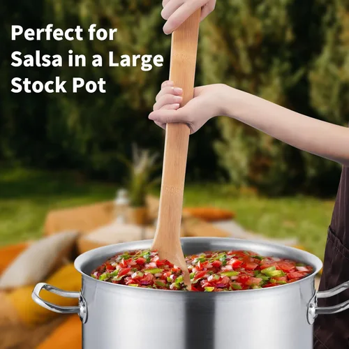 Vista 5 de Cucharas de bambú de mango largo de 24 pulgadas, palitos de madera extra anchos para cocina, espátula plana de bambú para cocinar cangrejos cajún