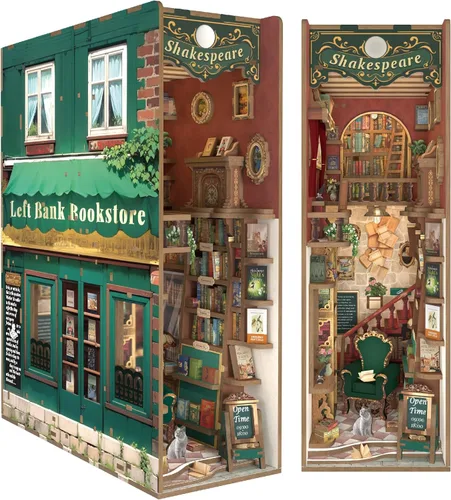Vista 13 de Tonecheer Kit de rincón de libros para adultos, rompecabezas 3D de madera de Booknook, kit de casa en miniatura, decoración de estantería de Tienda