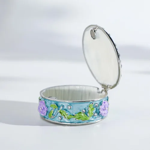 Vista 5 de YU FENG Pequeña caja redonda vintage para baratijas, con bisagras, caja de anillo, caja de joyería, caja de regalo para niñas y mujeres