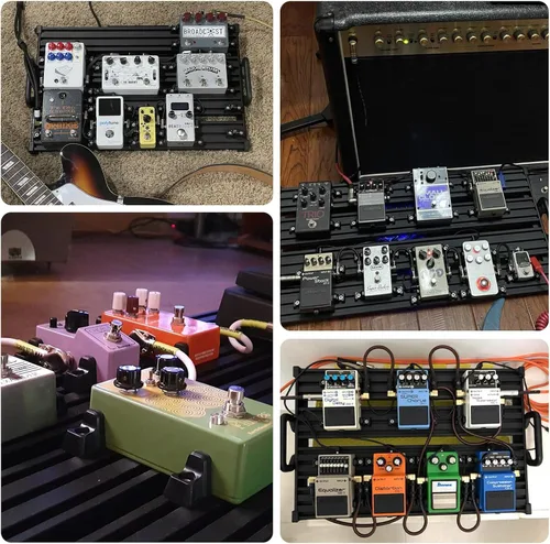 Vista 7 de GUITTO Pedalera de guitarra, diseño seguro con clip de aleación de aluminio con bolsa de transporte, no necesita adhesivo para pedales de efectos