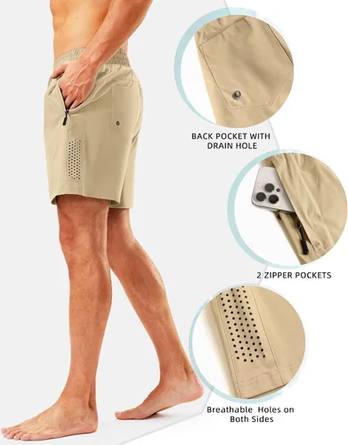 Vista 4 de Viodia Traje de baño para hombre de 5 pulgadas con bolsillos con cremallera, pantalones cortos de playa de secado rápido para hombre, traje de baño