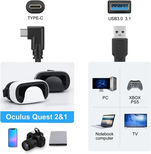 Vista 2 de VR Link Cable 15ftCompatible for Qculus Quest 2Fast Charging PC Data Transfer Cable for VR Headset and Gaming PC