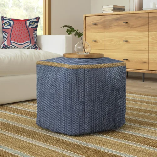 Vista 13 de L. R. Resources, Inc. LR Home - Puf cuadrangular de algodón geométrico tejido a mano negro/blanco/azul para decoración del hogar Reposapiés