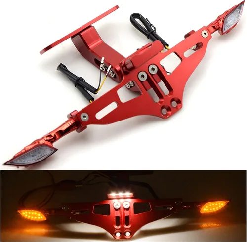 Vista 6 de Marco de matrícula de motocicleta con indicador LED, soporte de luz indicadora para Kawasaki para Ninja 250 300 650 para H2R para ZX6R Z750 Z800 1