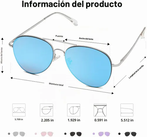 Vista 5 de SOJOS Gafas de sol clásicas de aviador para mujeres y hombres, marco de metal, bisagras de resorte SJ1030 Azul