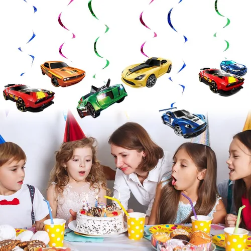 Vista 6 de 24 piezas de decoración de fiesta de remolinos colgantes de carreras, suministros de fiesta de autos calientes, adecuados para suministros