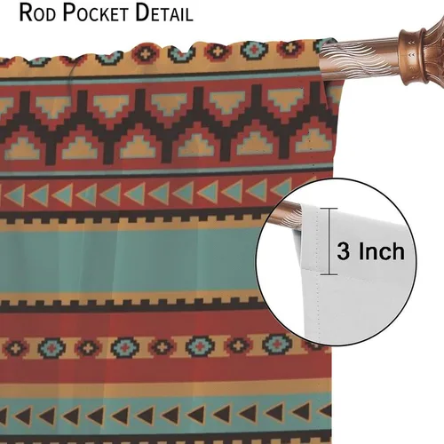 Vista 310 de Cortinas con patrón geométrico tribal, estilo suroeste, azteca, rústico, occidental, nativo americano, opacas, con bolsillo para barra, decoración