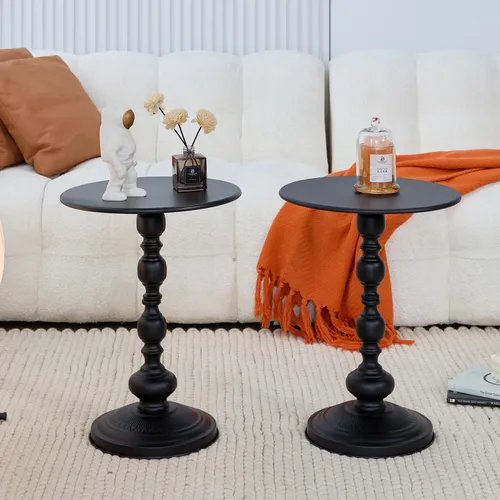 Vista 5 de Elegante mesa auxiliar redonda vintage con columnas romanas, diseño de metal resistente, perfecta como mesa de café, extremo, té o de ocio