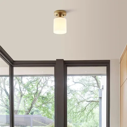 Vista 4 de Pathson Lámpara de techo moderna con pantalla de vidrio blanco, lámpara de techo semiempotrada de 1 luz para pasillo, loft, cocina, bar Antiguo