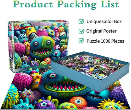 Vista 2 de HUADADA Rompecabezas de 1000 piezas para adultos, criaturas coloridas, rompecabezas para adultos y niños, juegos educativos de 1000 piezas