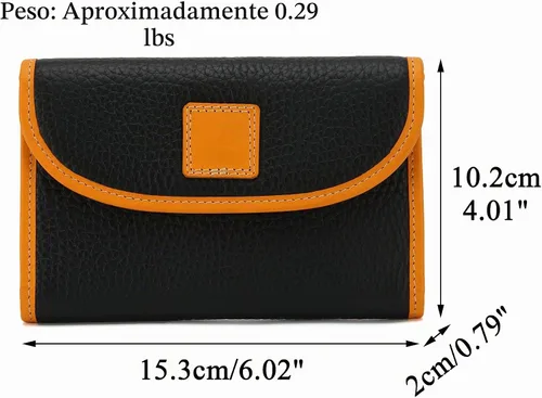 Vista 2 de Cartera de cuero genuino para mujer, con cierre de cremallera, monedero, monedero, gran capacidad, Negro, Billetera triple